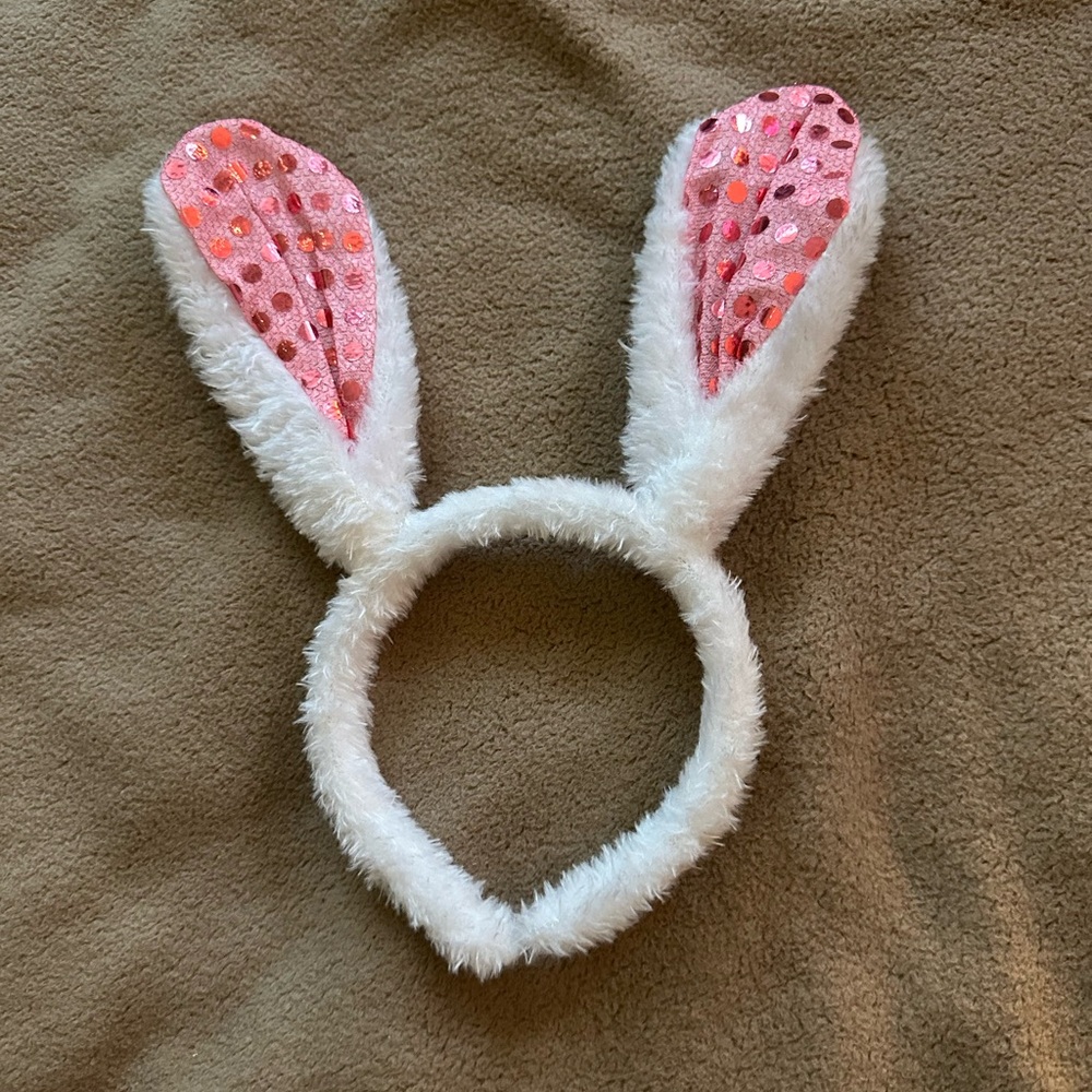 Pink and White Bunny Ears Headband